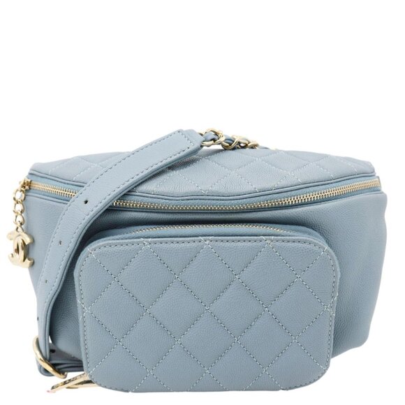 Chanel  Business Affinity Quilted Caviar Leather Waist Bag Blue - Picture 1 of 12